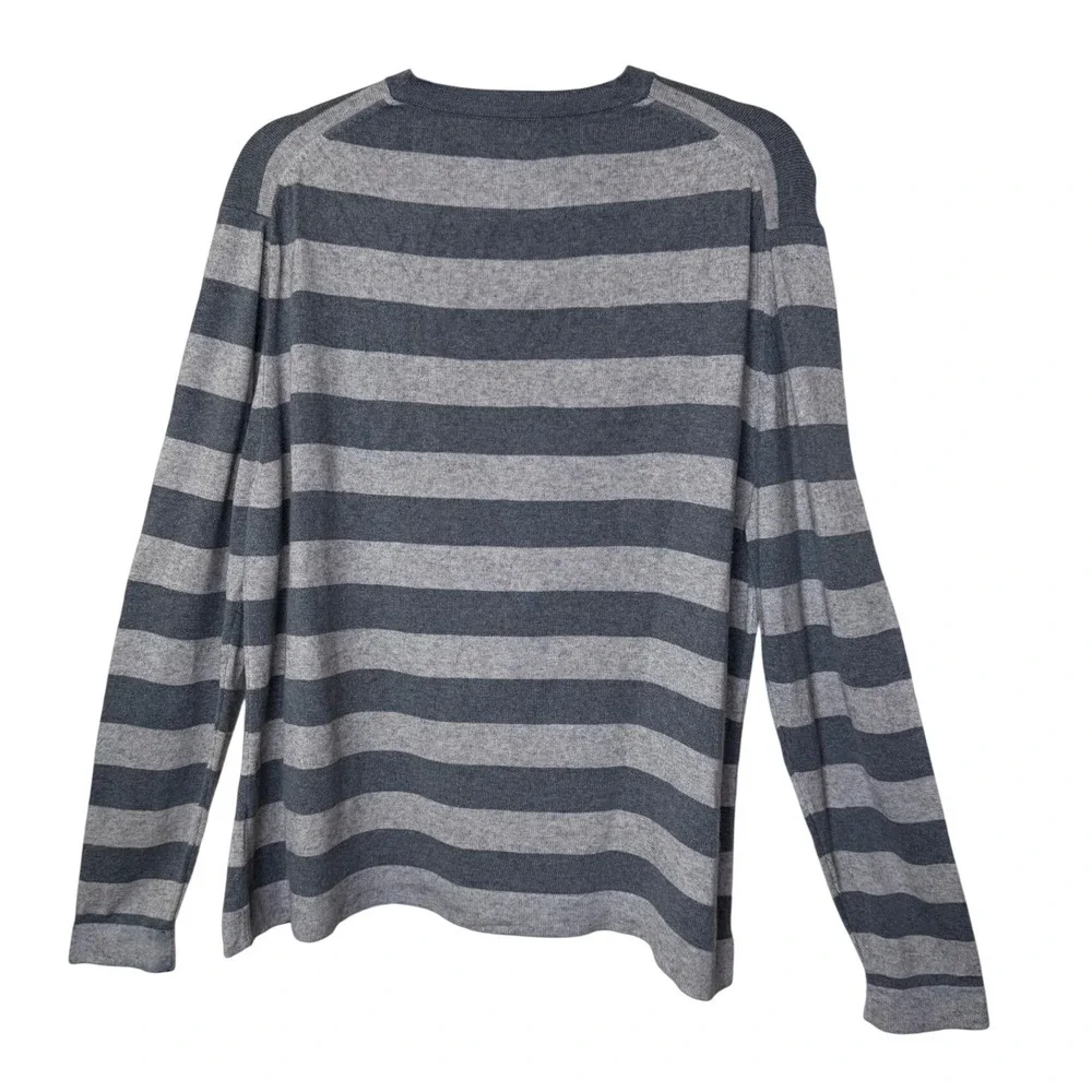 Banana Republic Silk Cashmere Sweater Mens Large Grey Striped Good Crewneck Luxe